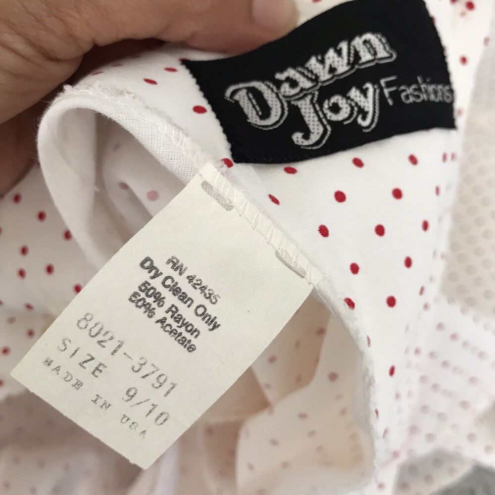 Vintage Dawn Joy Red White Polka Dow Short Sleeve Midi Dress Womens Size S/M - Picture 8 of 8